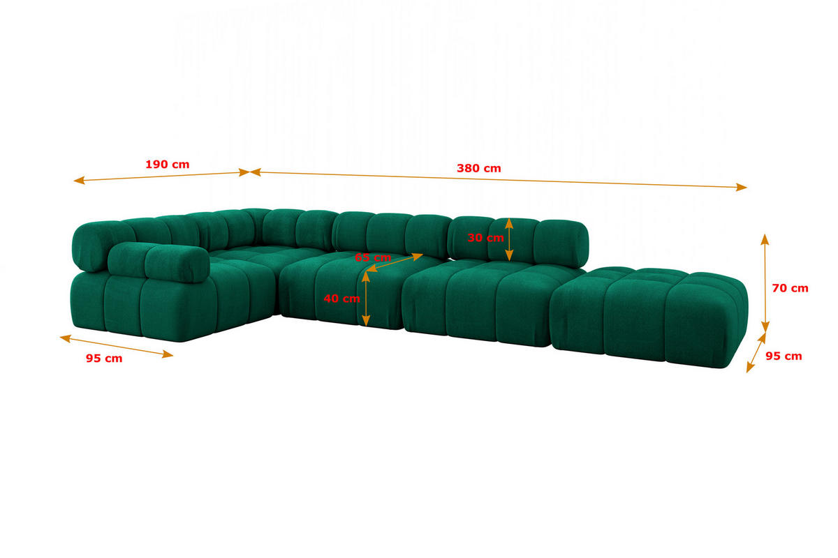 ECKSOFA modulares Sofa Felto-L2 - 380x190x70 cm Dunkelgrün Velours - Dunkelgrün, Holzwerkstoff/Textil (380/190cm) - ALTDECOR