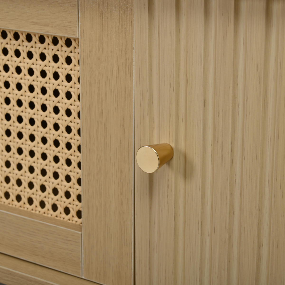 TV‑SCHRANK Eichefarben mit Rattan‑Dekor und goldenen Griffen 180 × 40 × 40 cm - Eichefarben, Holzwerkstoff (180/40/40cm) - Luhomfu