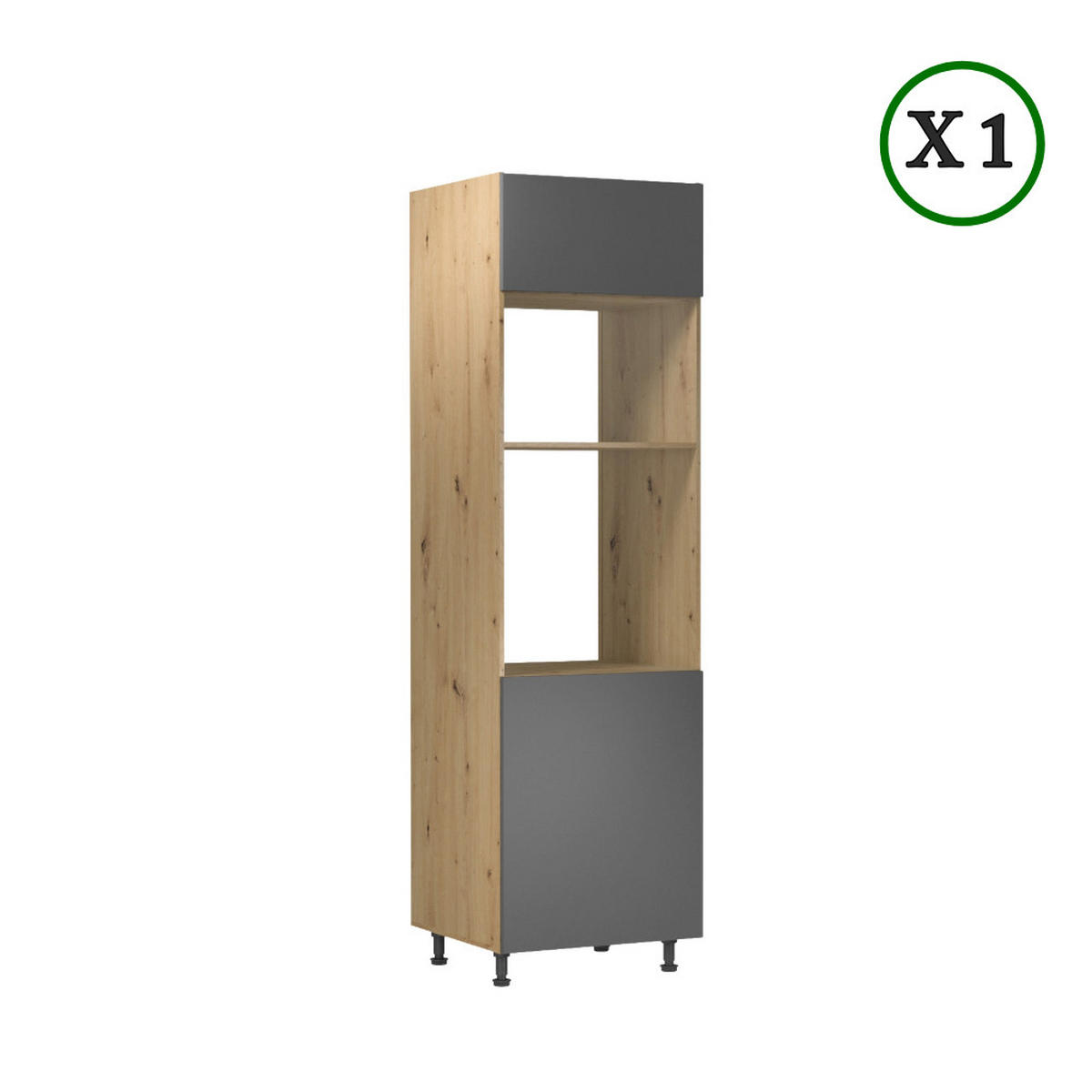 KÜCHENZEILE 360 cm – LangenK72-M360 - in Grau / ArtisanEiche - Schwarz/Eiche Artisan, Holzwerkstoff/Metall (360/248/58cm)