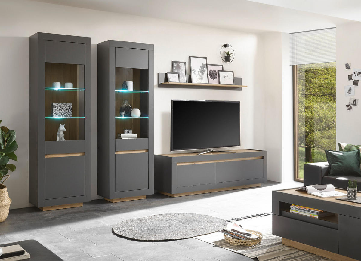 TV-LOWBOARD anthrazit, Wotan Eiche, TV Unterteil 180 x 56 cm - Eichefarben/Anthrazit, Holzwerkstoff (180/56/50cm) - Furn.Design