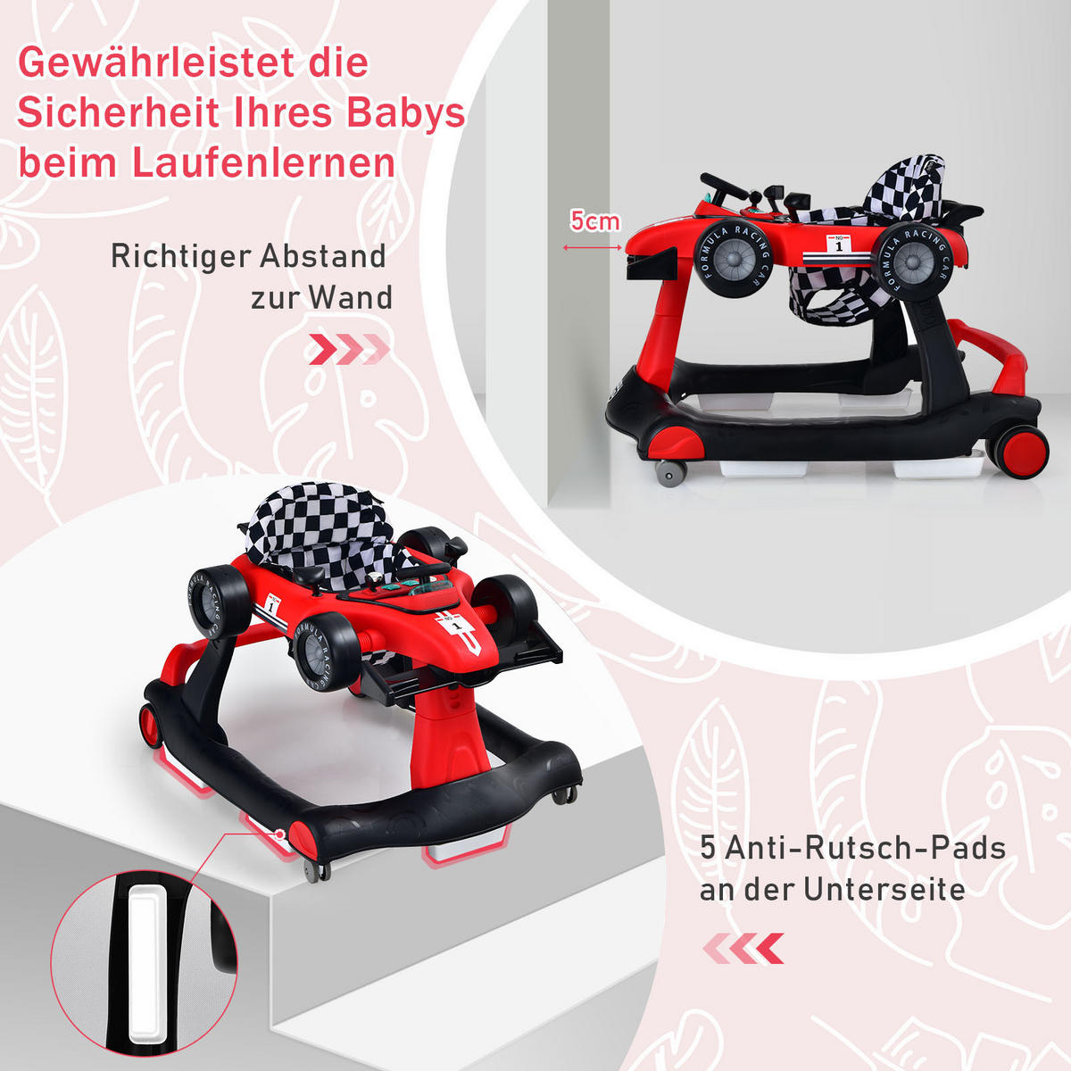 LAUFLERNWAGEN Klappbar Rot - Rot, Kunststoff (64/56/76cm) - COSTWAY