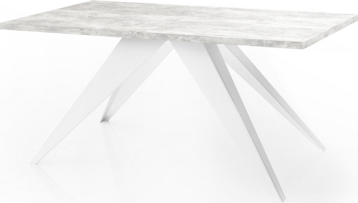 ESSTISCH Vance Weiß rechteckig ausziehbar, Grauer Beton 160-260/90/76 cm - Hellgrau/Weiß, Holzwerkstoff/Metall (160/90/76cm) - WFL GROUP