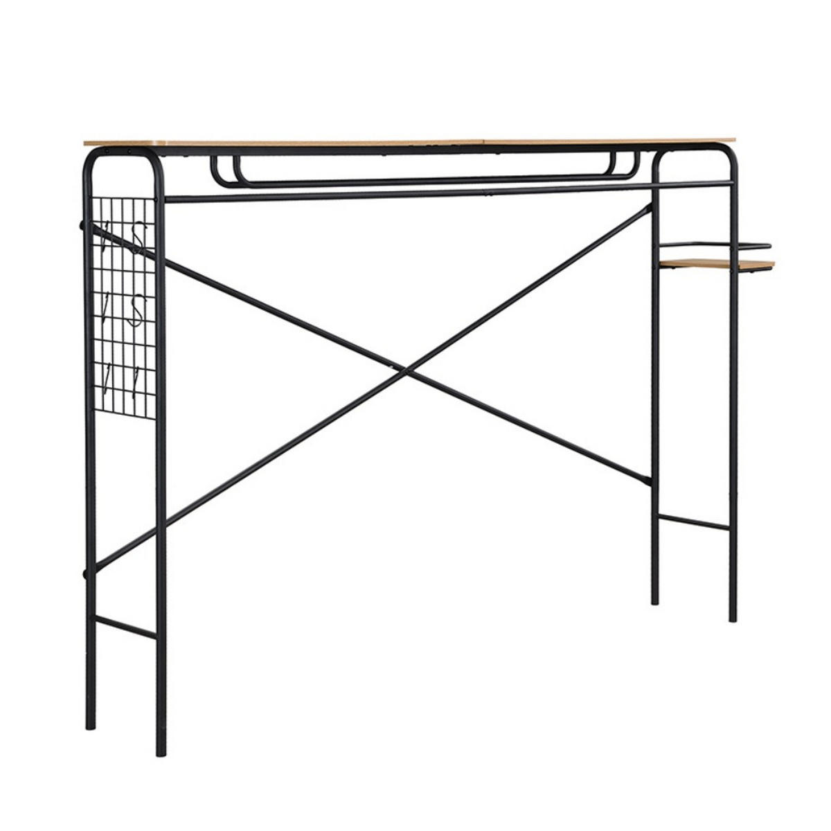 METALLBETT 140x200cm in Schwarz + Natur mit Flachbetten + Tisch + Vertikaler Garderobenständer - Naturfarben, Metall (140/200cm) - KOMHTOM