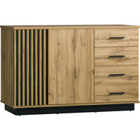 KOMMODE Lamelo mit 2 Türen und 4 Schubladen, Lamellenfront, 140 cm, Eiche Wotan - Eiche Wotan, Holzwerkstoff (141/88/40cm) - Beautysofa