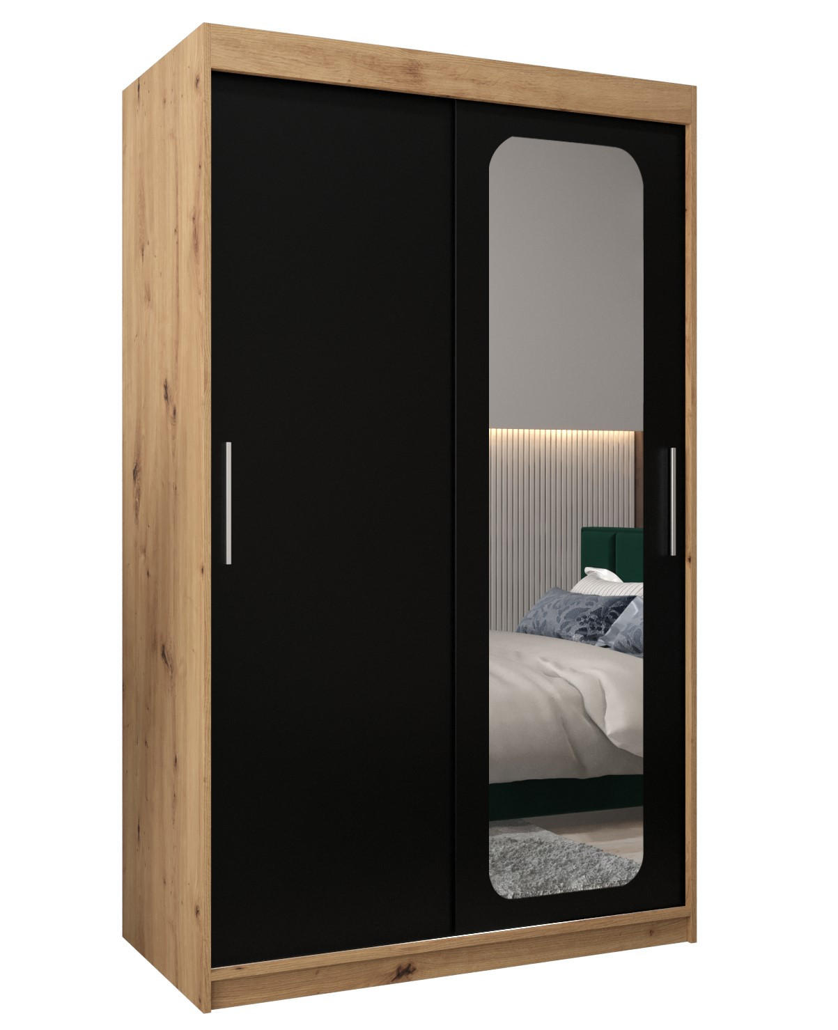 SCHWEBETÜRENSCHRANK 200/120/62 2-türig - Silberfarben/Schwarz, Holz/Kunststoff (120/200/62cm) - Abiks Möbel