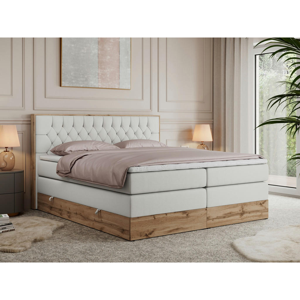Thumbnail - MKS Boxspringbett, Weiß, Textil, 2-Sitzer, H4, Rechteckig, 200x200 cm, Schlafzimmer, Betten, Boxspringbetten