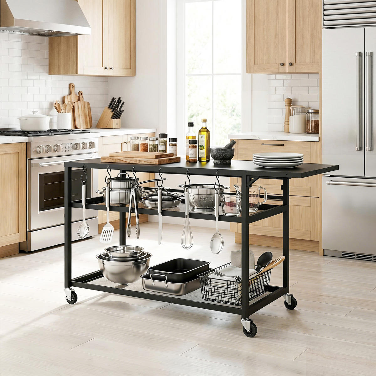 GRILLWAGEN DE-13882 klappbar mit 3 Ebenen Schwarz - Schwarz, Metall (48.5/82/133cm) - ComfortXL