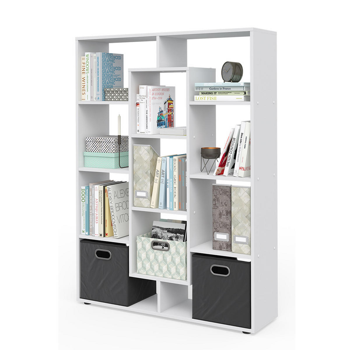 DREHREGAL Weiß 107.2 x 143 cm mit 2 Faltboxen - Weiß, Holzwerkstoff (107.2/143/29cm) - Vicco