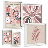 BILDER SET 5er Set - 50x50 cm & 20x30 cm & 40x60 cm Weißer Rahmen - Blumenmuster, Blätter, Geometrie - Weiß, Kunststoff (40/60cm) - TULUP