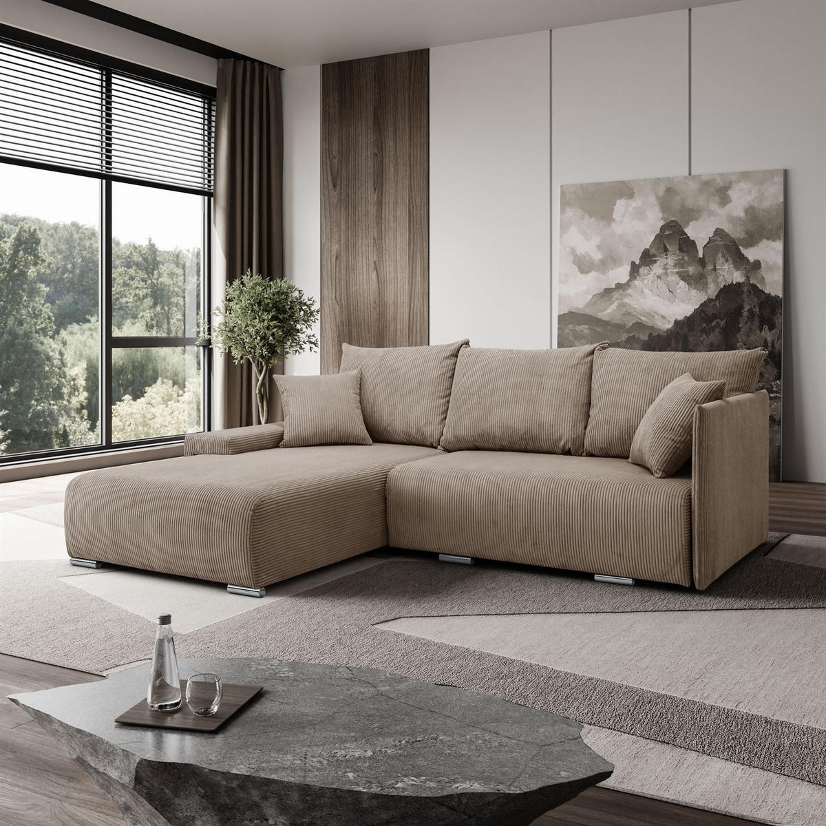 ECKSOFA LAVIO L mit Schlaffunktion und Bettzeugkasten Linke - Braun, Textil (246/188cm) - Lookway