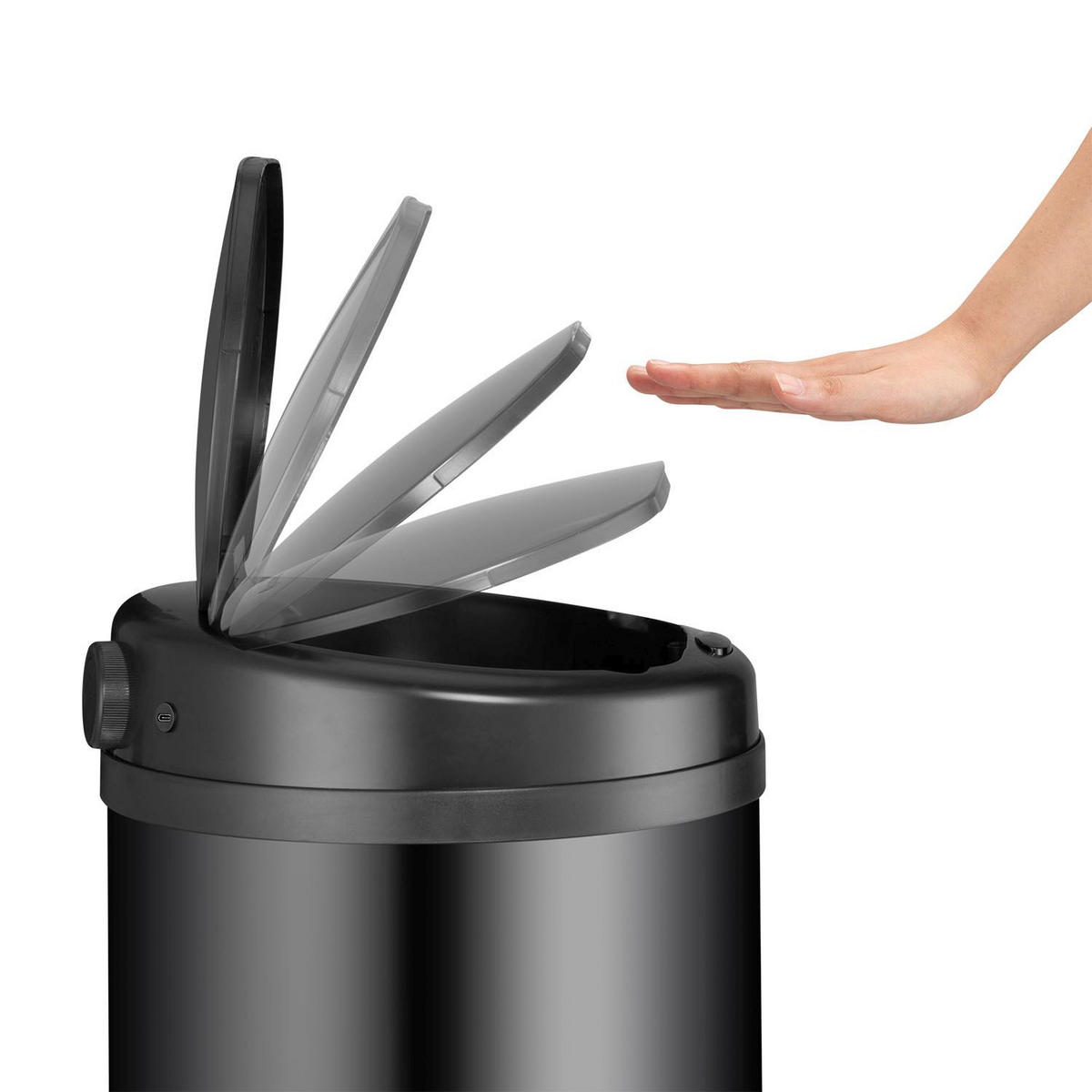 MÜLLEIMER rund 50L schwarz mit Sensor - Schwarz, Metall (31/77/31cm) - Juskys
