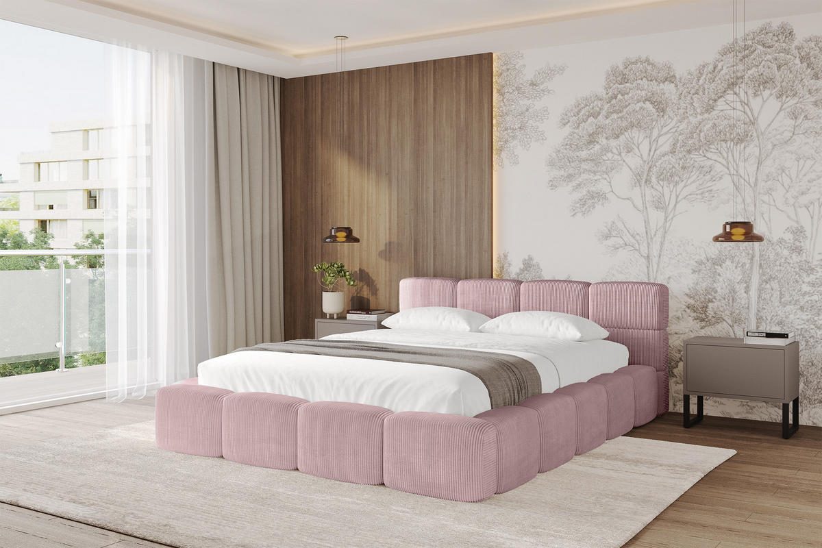 POLSTERBETT mit Bettkasten und Lattenrost, Bett mit Matratze H3/H4, Kopfteil, Boxbett, Doppelbett mit Stauraum - NATA-v1 200x200 Rosa - Rosa, Holzwerkstoff/Textil (200/200cm) - ALTDECOR
