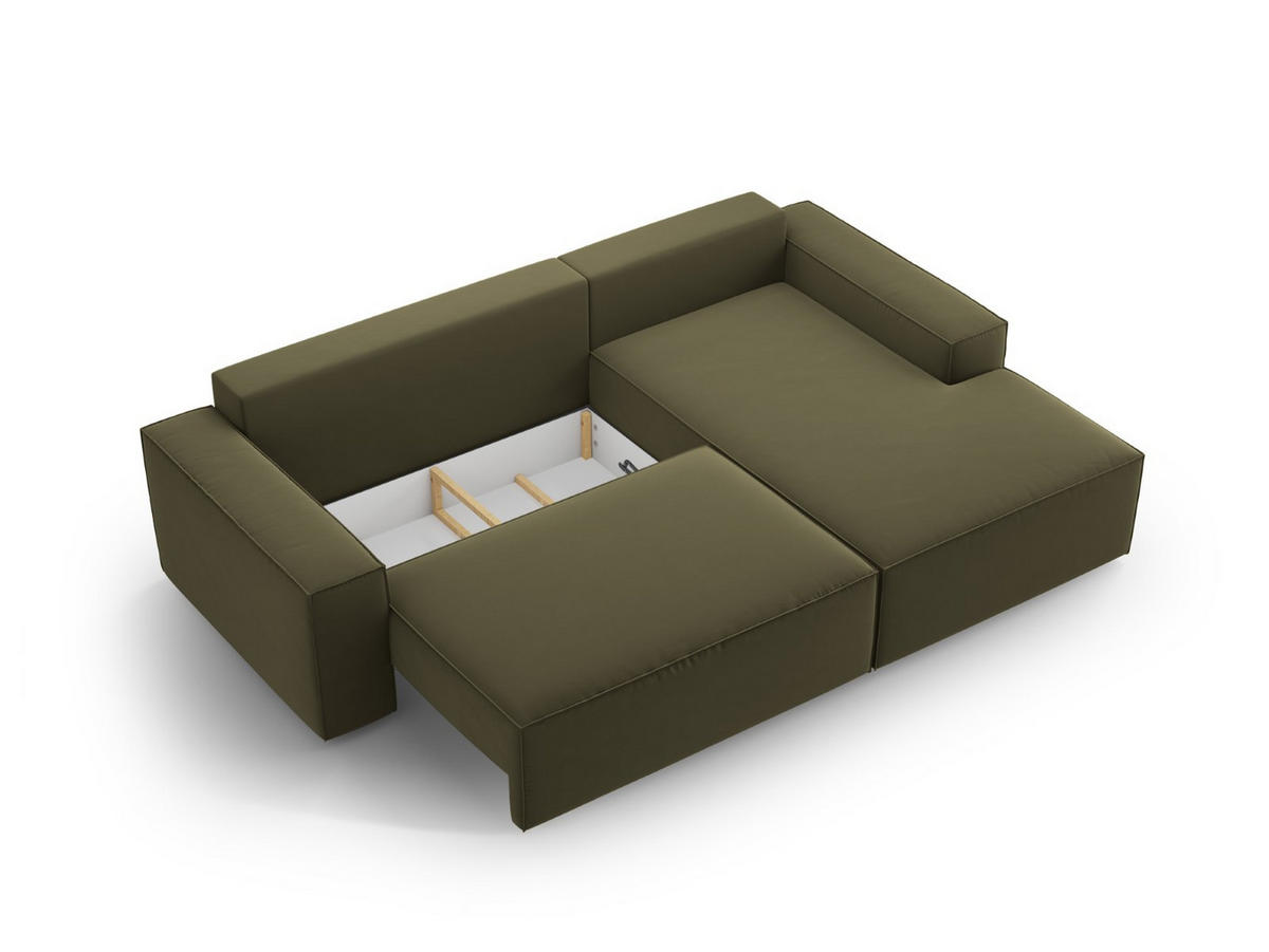ECKSOFA ausklappbar rechts mit Container Jodie aus Samt grün 3 Sitzplätze - Grün, Textil (151/246cm) - Micadoni