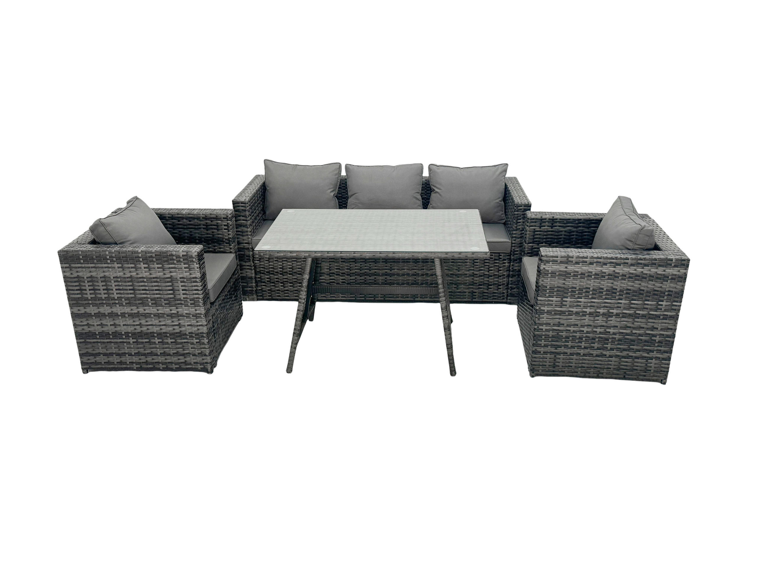 GARTENMÖBELSET mit Esstisch 5-Sitzer - Dunkelgrau/Grau, Glas/Kunststoff - Fimous