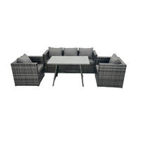 GARTENMÖBELSET mit Esstisch 5-Sitzer - Dunkelgrau/Grau, Glas/Kunststoff - Fimous