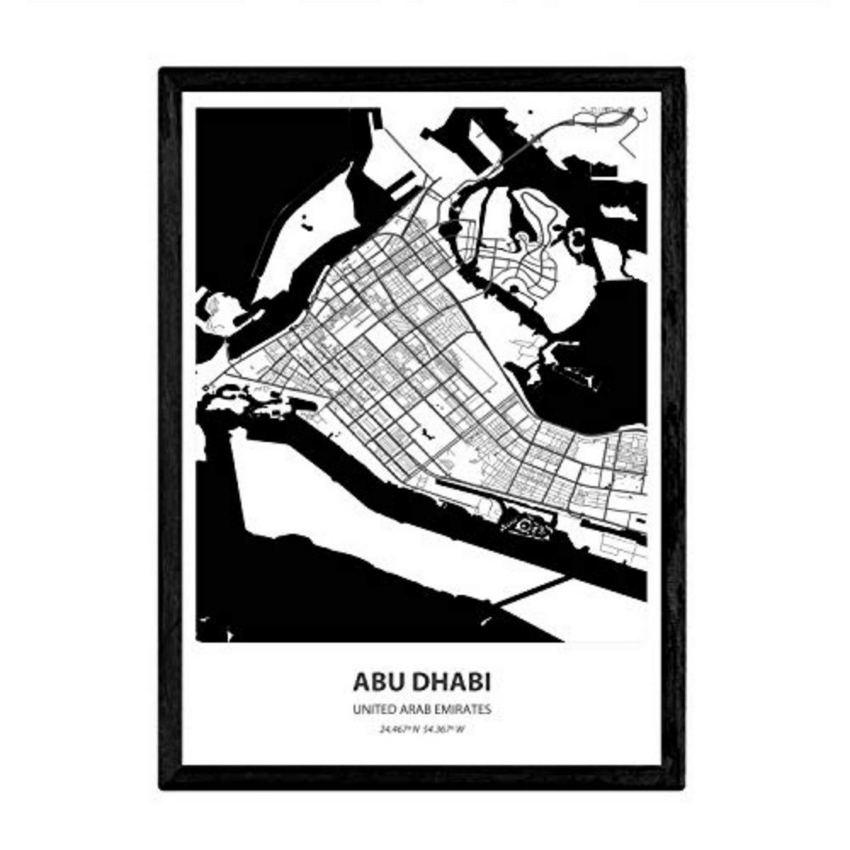 POSTER Karte Von Abu Dhabi - Vae A3 Schwarzer Rahmen - Schwarz, Papier (29.7/5/42cm) - Nacnic
