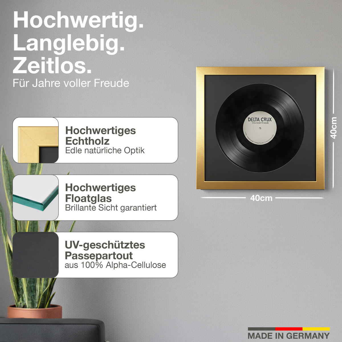 SCHALLPLATTEN BILDERRAHMEN 40/40 2er Set - Goldfarben, Holz (40/40cm) - K-Möbel