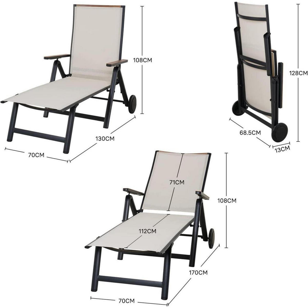 LIEGESTUHL Aluminium Beige 6-fach verstellbar - Beige, Metall (130/108/70cm)