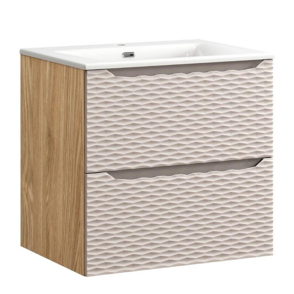 WASCHTISCHKOMBI 60cm 2 Teile - Ocean Beige O BM436 in Beige / Geölter Eiche - Beige, Holz/Keramik (60/57/46cm)