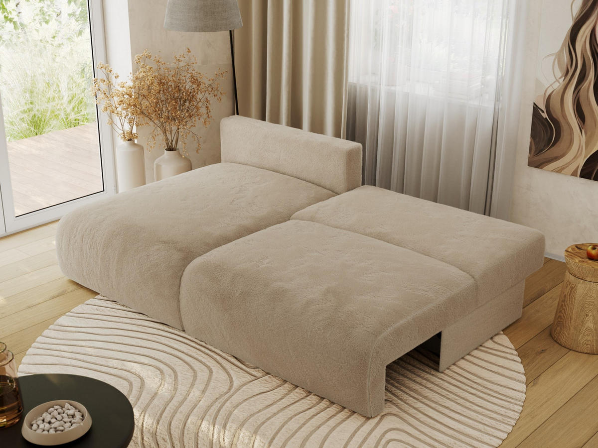 ECKSCHLAFSOFA VIVO L Beige Plüsch - links - Beige/Schwarz, Kunststoff/Textil (223/150cm) - MKS