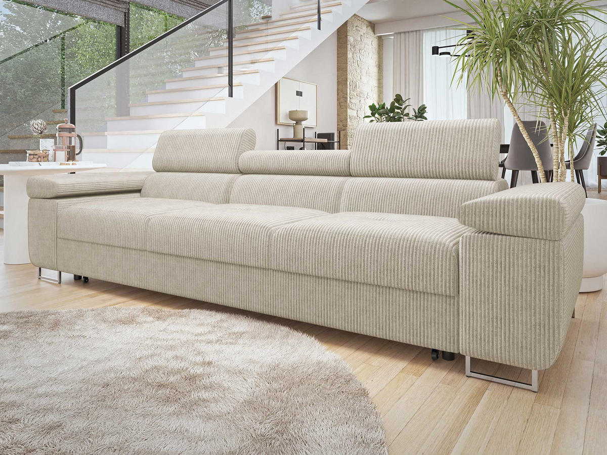 SCHLAFSOFA Torezio 3 Bis Cord - Beige, Holz/Textil (263/90/102cm) - MIRJAN24