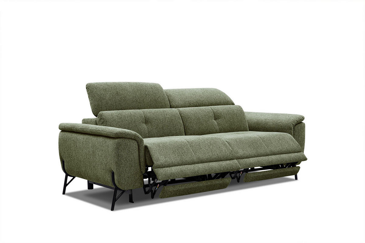 SOFA AVENA 3-Sitzer mit 2 Relaxfunktionen, olivgrün - Olivgrün, Holzwerkstoff/Textil (204/80/108cm) - Courtois Laville