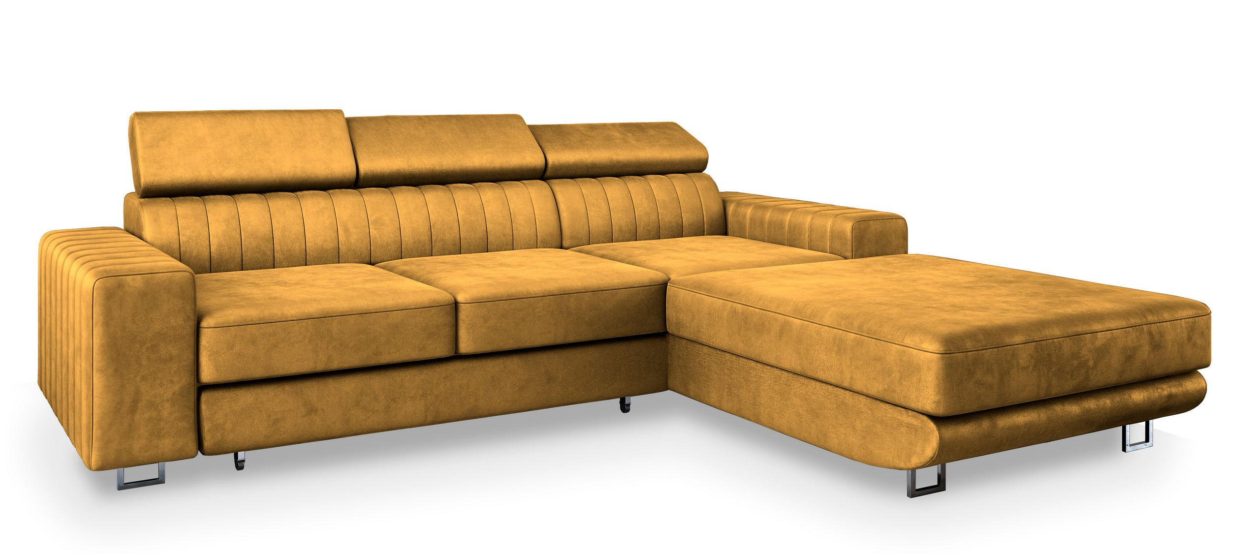 ECKSOFA NOTO R-S Gelb Velours-Stoff mit Schlaffunktion - Gelb, Holz (267/190cm) - MASSENO