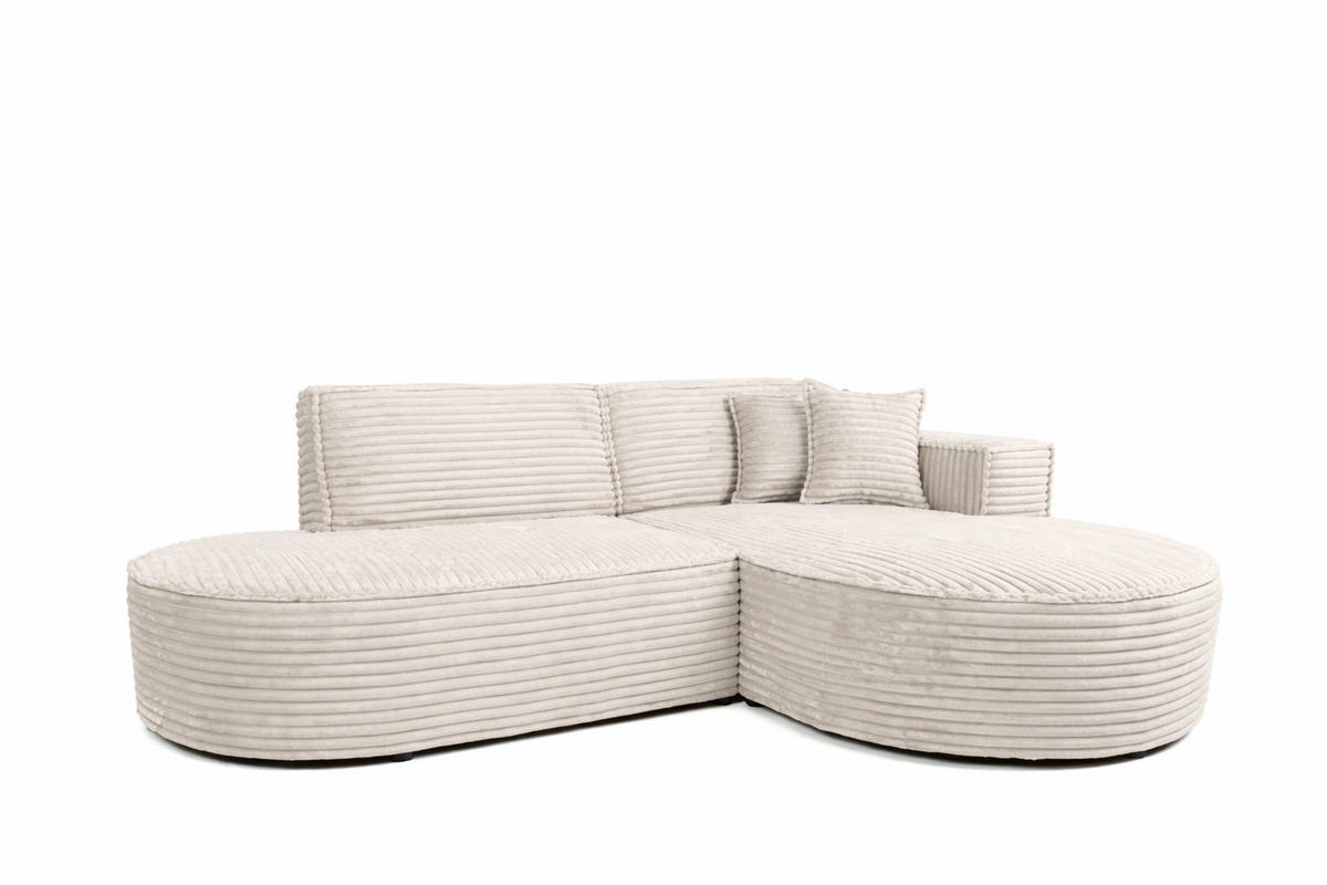 ECKSOFA L-Form, Cordstoff Velo, Ecru, Rechts, Modena Studio - Ecru, Holz (236/165cm) - Kaiser Möbel