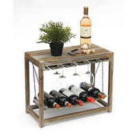 WEINREGAL mit Glashalter und Ablage Braun Holz 47 cm 9202-R - Braun, Holz (57/47/27cm) - DanDiBo