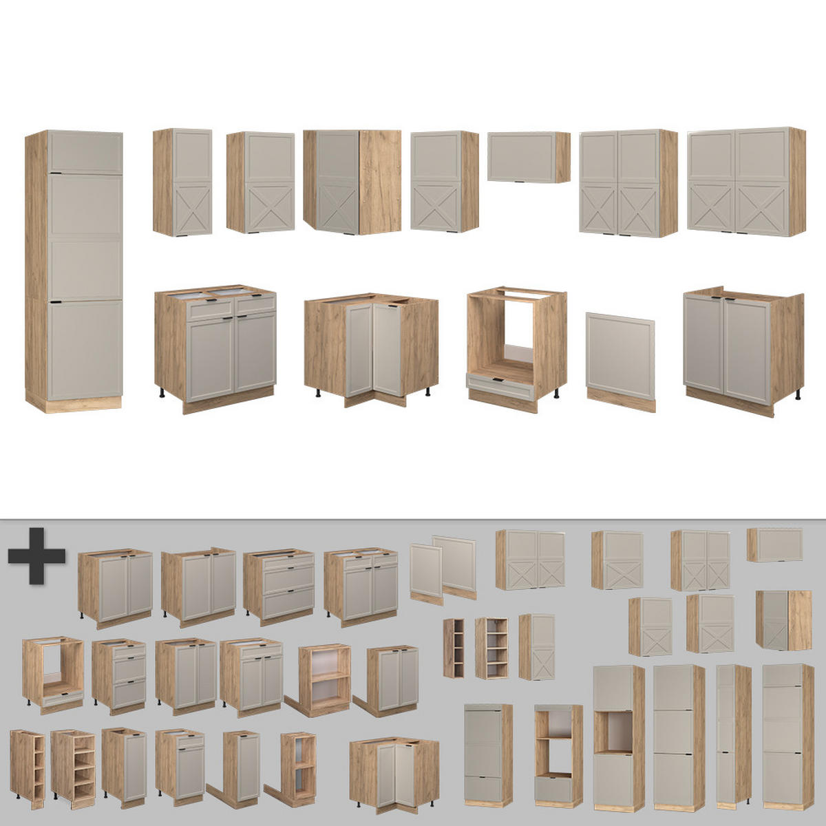 ECKKÜCHE Fame-Line GrauBeige/Goldkraft Eiche 227 x 60 cm ohne AP - Honigeiche/Grau, Holzwerkstoff (287/81.6/46cm) - Vicco