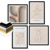 WANDBILDER 4er-Set - 50x50 cm & 40x60 cm Schwarzer Rahmen - Weibliche Silhouetten auf Plakaten - Schwarz, Kunststoff (50/50cm) - ArtPrintCave