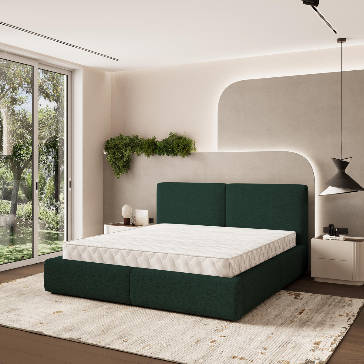 POLSTERBETT FELURO 160x200 cm mit Bettkästen - Grün - Grün, Holz (160/200cm) - MASSENO