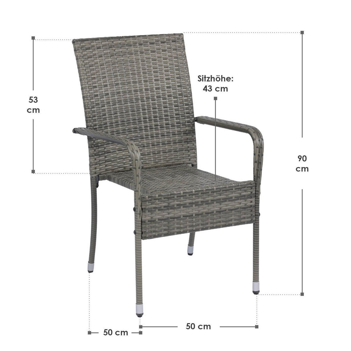 GARTENSTÜHLE Yoro 8er-Set - Grau, Kunststoff (50/90/50cm) - Juskys