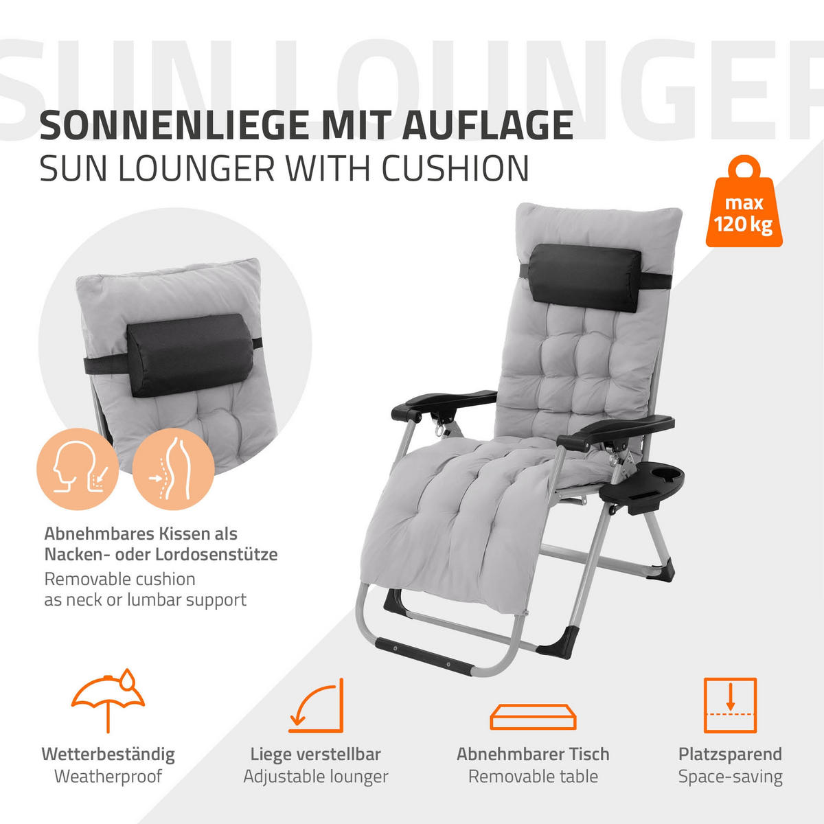 SONNENLIEGE grau - Grau, Metall (65/112/82cm) - Hauki