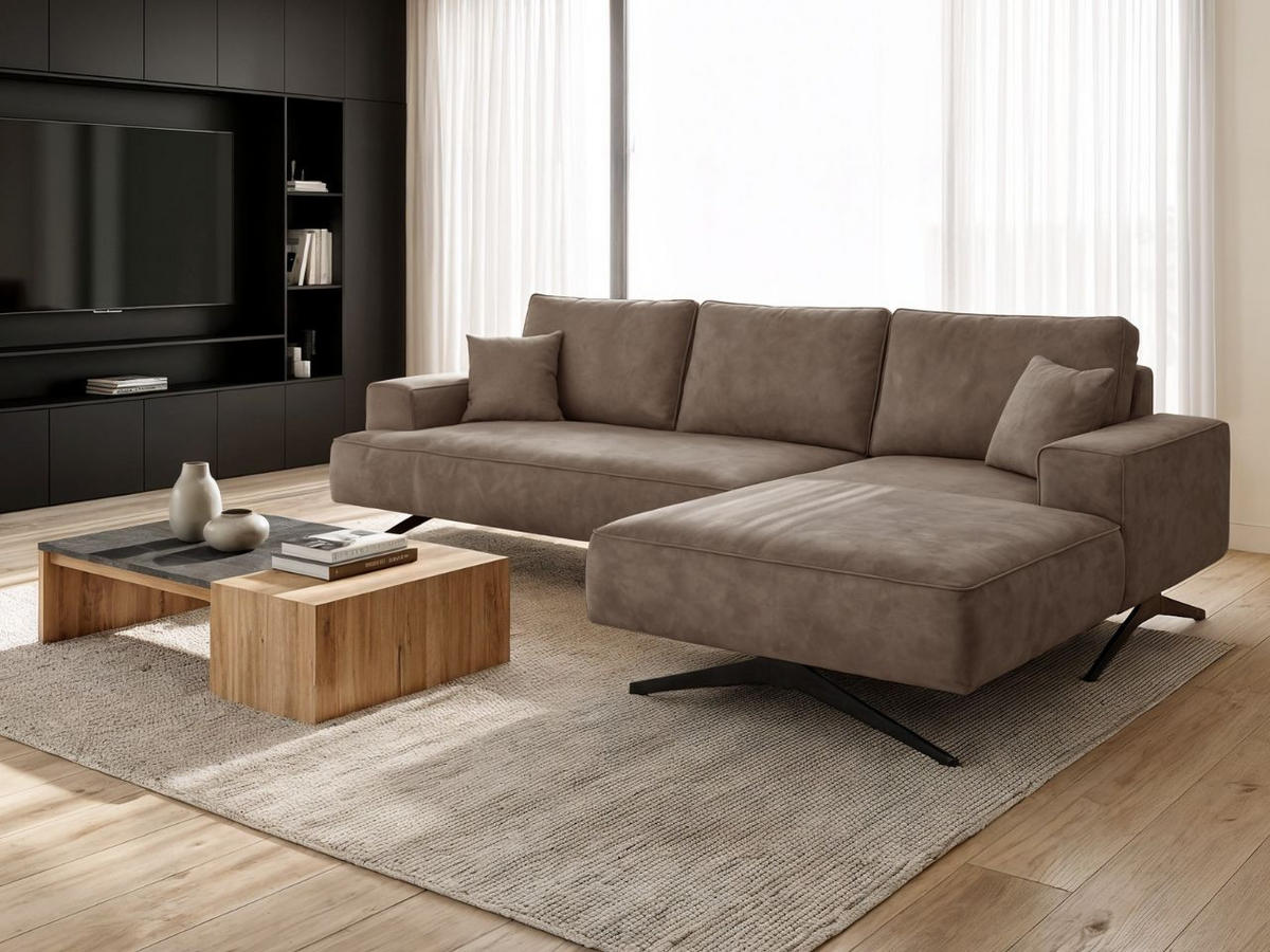 ECKSOFA Leto Braun Rechts - Schwarz/Braun, Holz/Textil (165/260cm) - Graingold