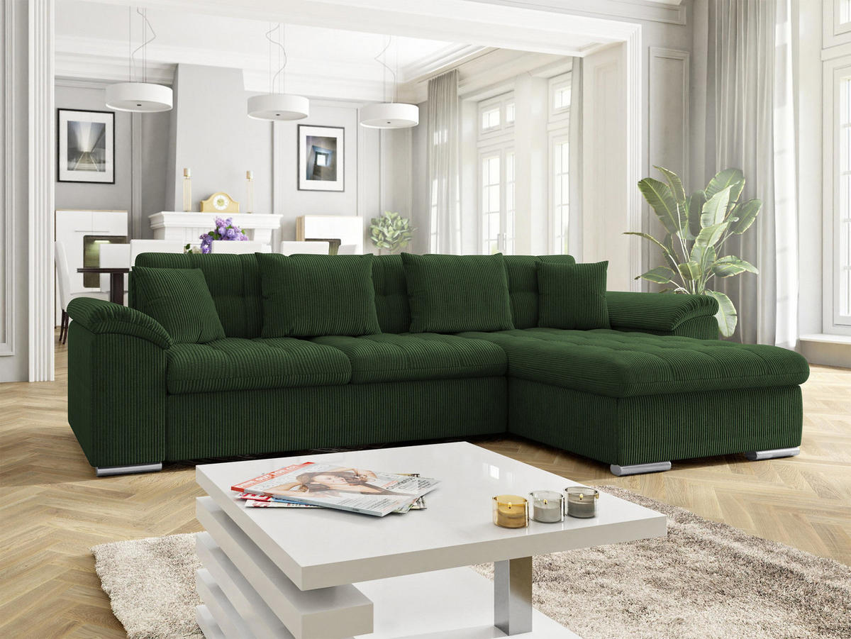 ECKSOFA Diana Cord, Seite: Rechts - Dunkelgrün, Holz/Textil (280/160cm) - MIRJAN24