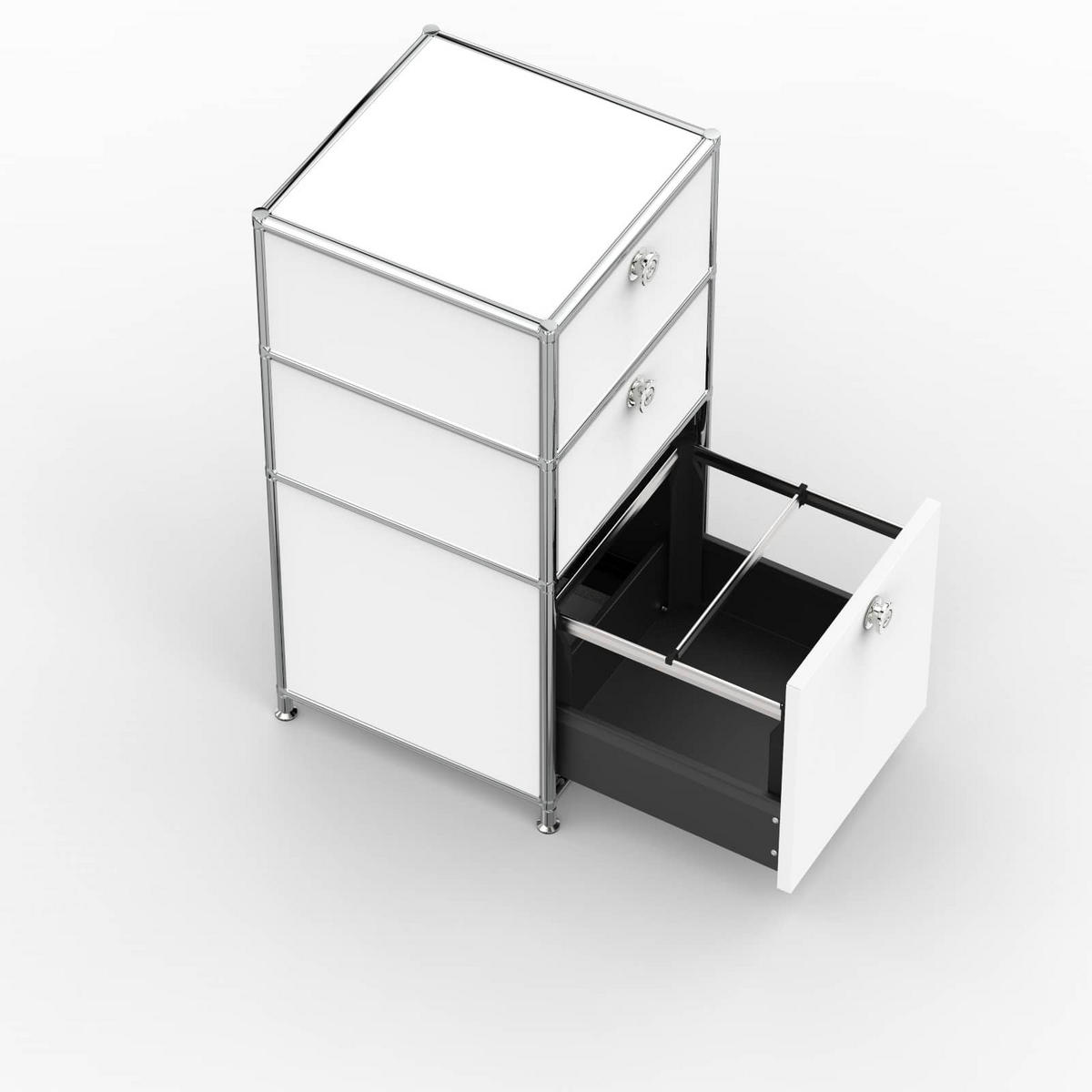 BÜRO-STANDCONTAINER, Metall, 40cm, 2 Schubladen + 1 Hängeregistratur, Signalweiss - Chromfarben/Silberfarben, Metall (40/82.4/39.7cm) - Versee