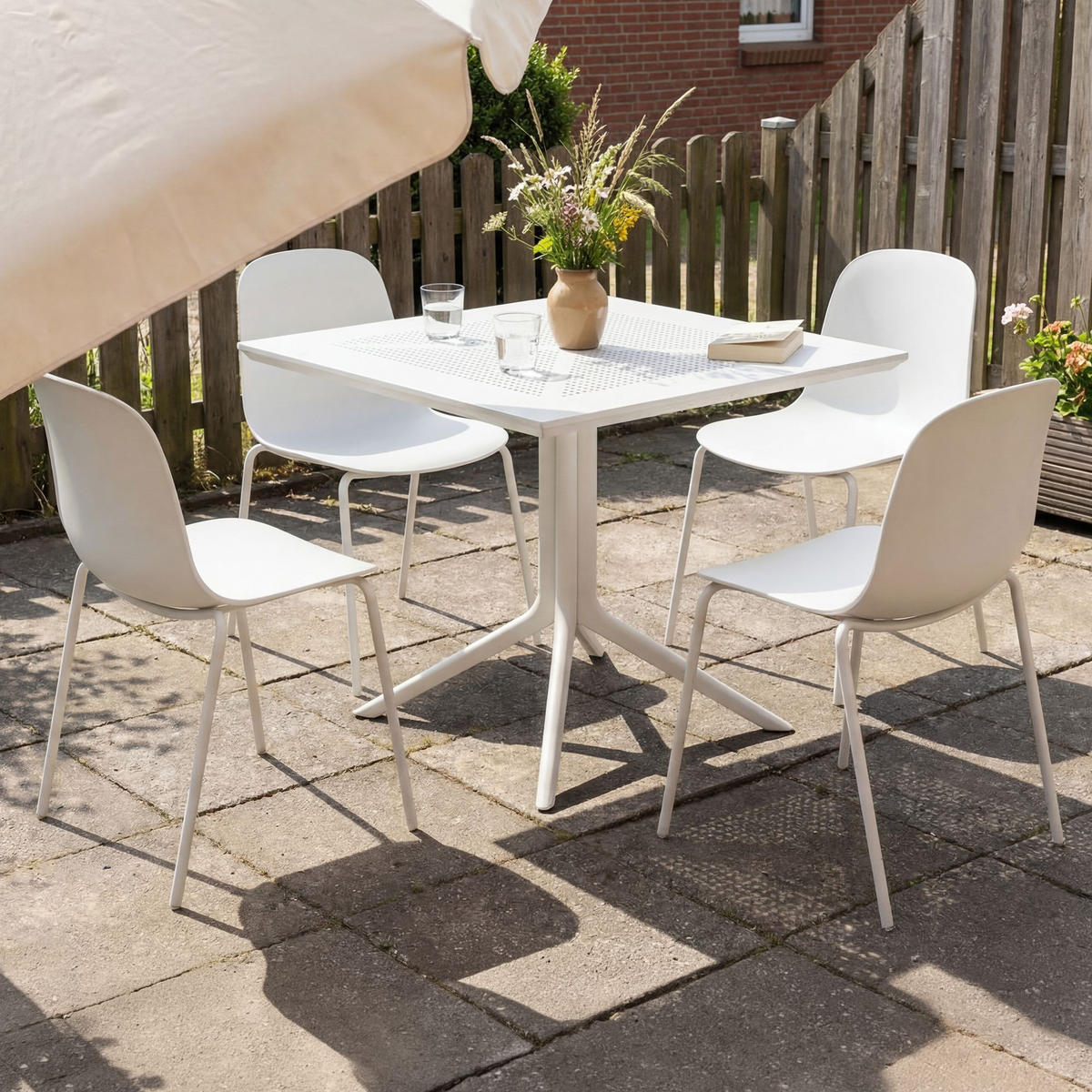 GARTENMÖBEL-SET Mara 4 Stühle 186x182x85cm Metall Weiß Balkonset - Weiß, Metall - DELUKE