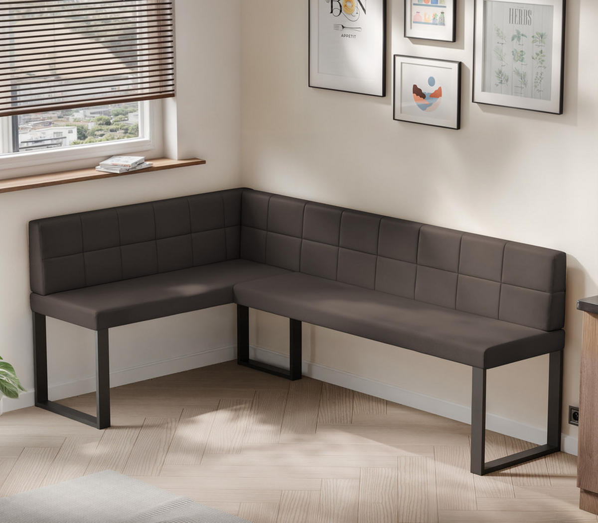 ECKBANK links SANA U Kunstleder gesteppt, 128/168 cm Braun - Braun, Kunststoff/Textil (128/168cm) - Idohome