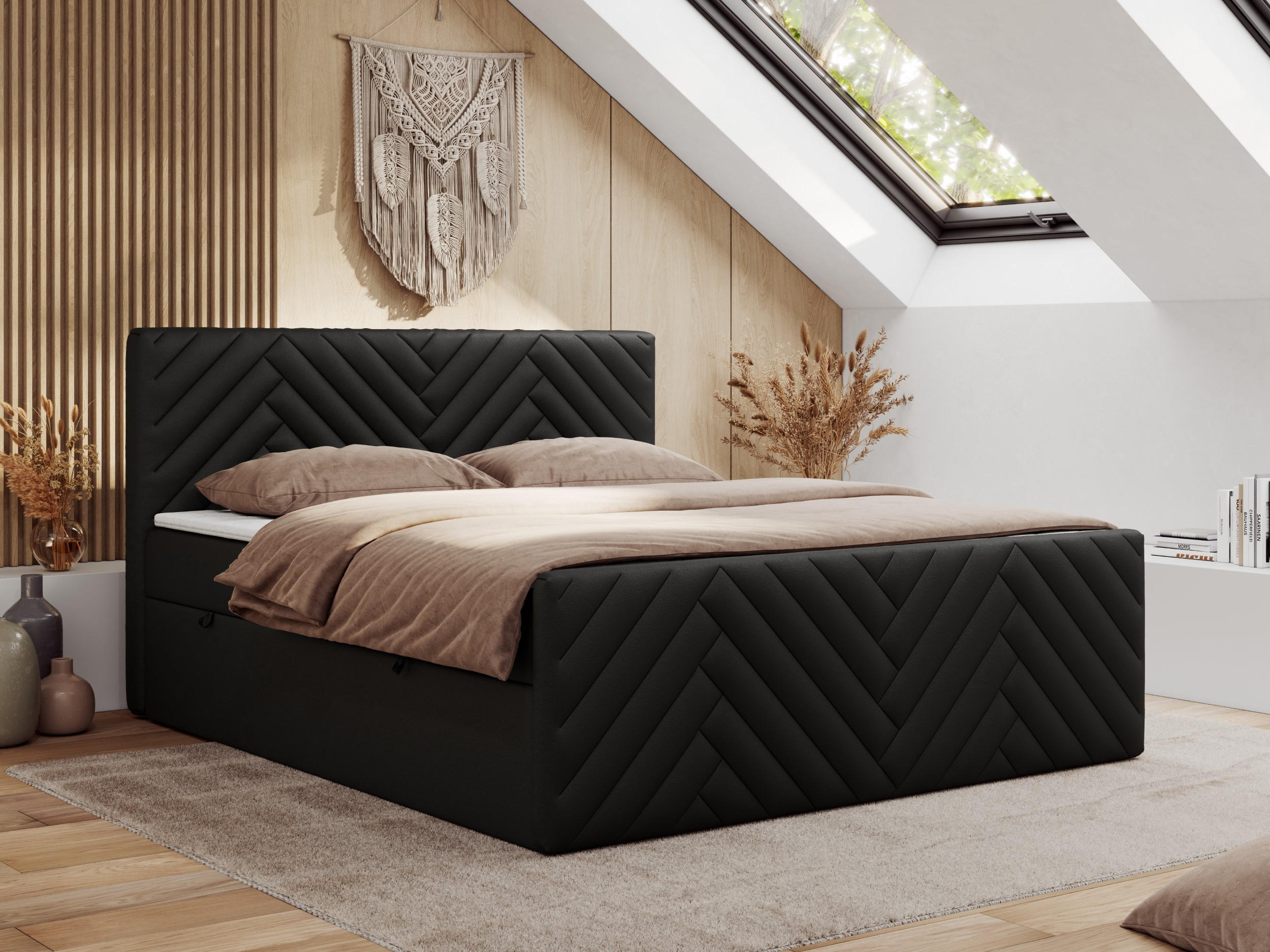 BOXBETT PARIS DUO 120/200 - Schwarz Kunstleder - H3 - Schwarz, Holz/Textil (120/200cm) - MKS