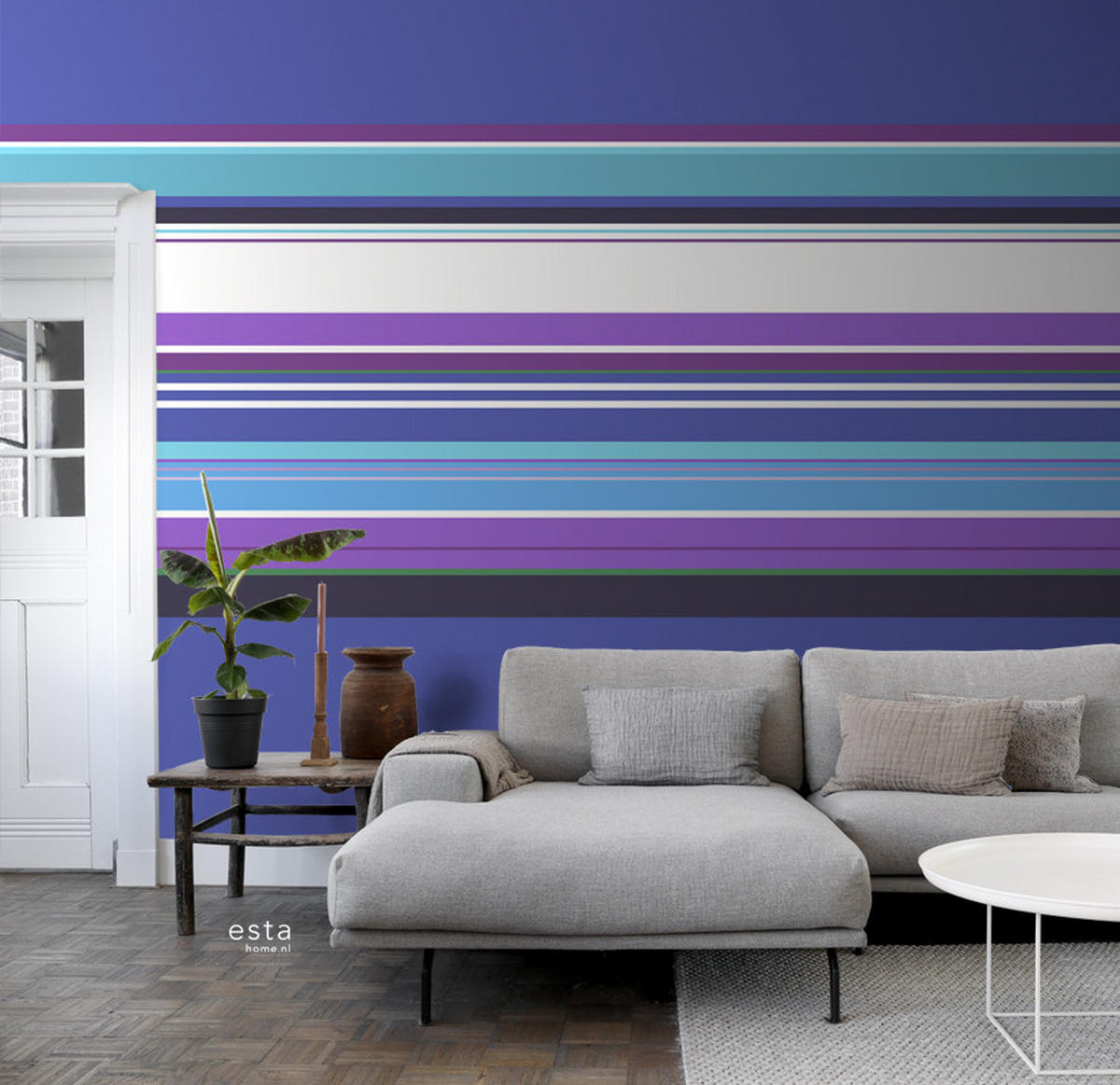 FOTOTAPETE Streifen 100 x 279 cm - Lila, Papier (100/279cm) - ESTAhome