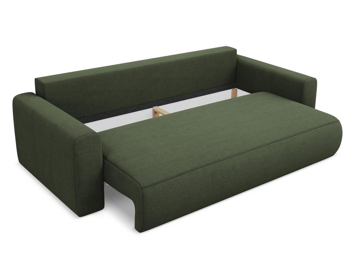3-SITZER SOFA mit Schlaffunktion Strukturstoff Stoff Grün - Schwarz/Olivgrün, Kunststoff/Textil (238/82/105cm) - Makamii