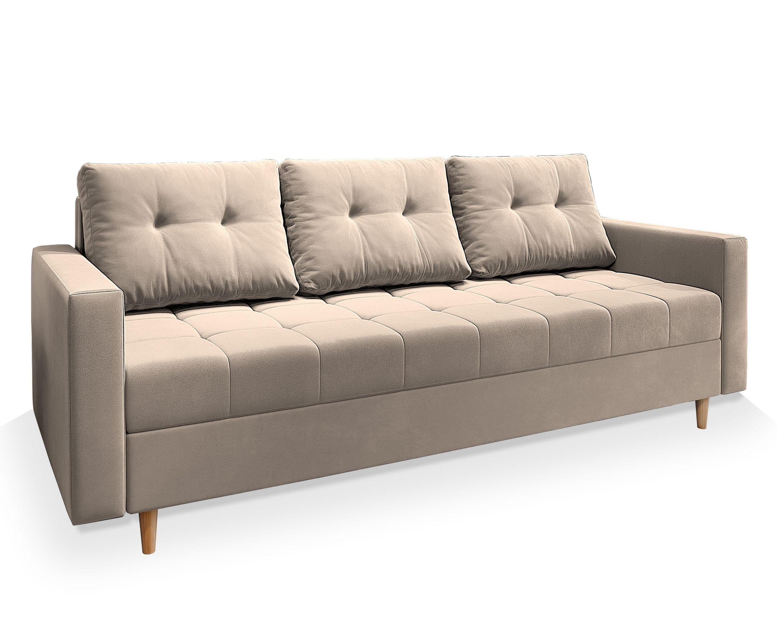 BETTSOFA MILO Beige Plüsch-Stoff mit Schlaffunktion - Beige, Textil (220/93/87cm) - MASSENO