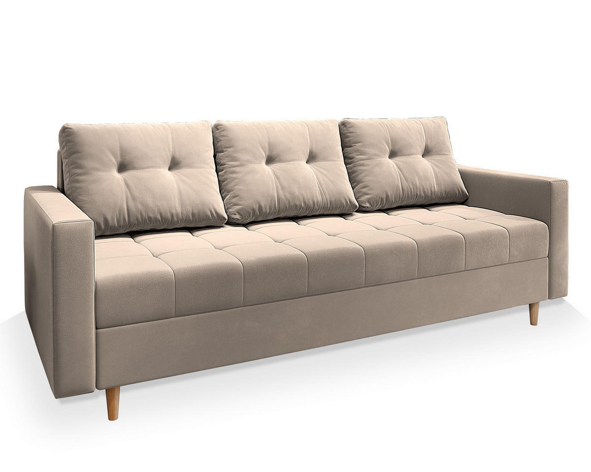 BETTSOFA MILO Beige Plüsch-Stoff mit Schlaffunktion - Beige, Textil (220/93/87cm) - MASSENO
