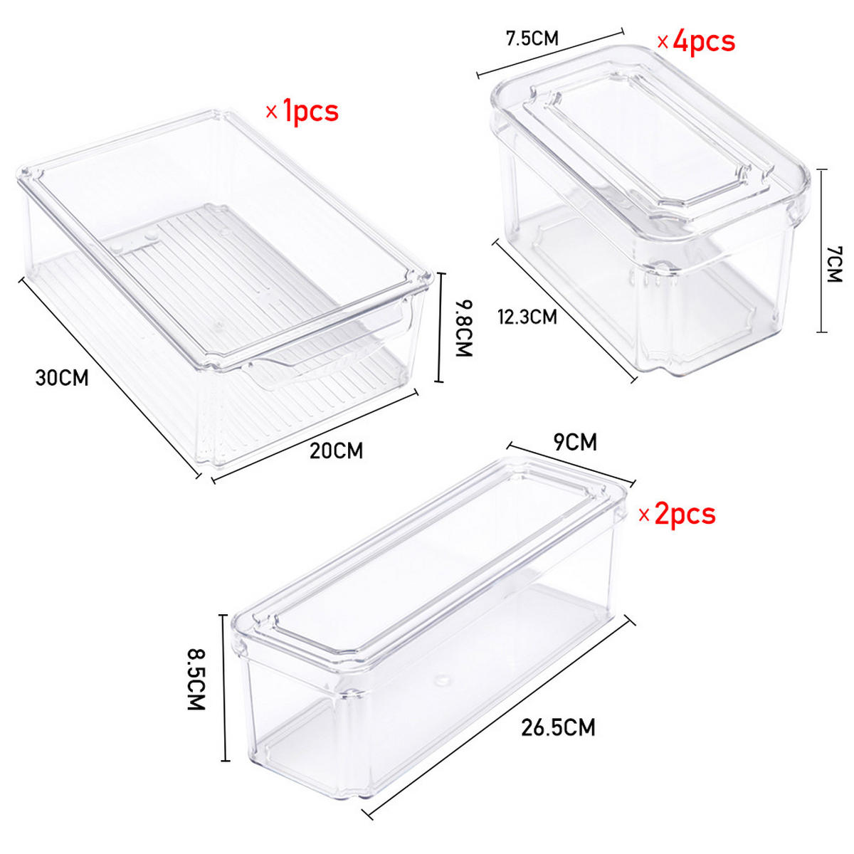 KÜHLSCHRANKBOXEN 7-TLG. mit Deckel Transparent PET - Transparent, Kunststoff (30/9.8/20cm) - Livingandhome