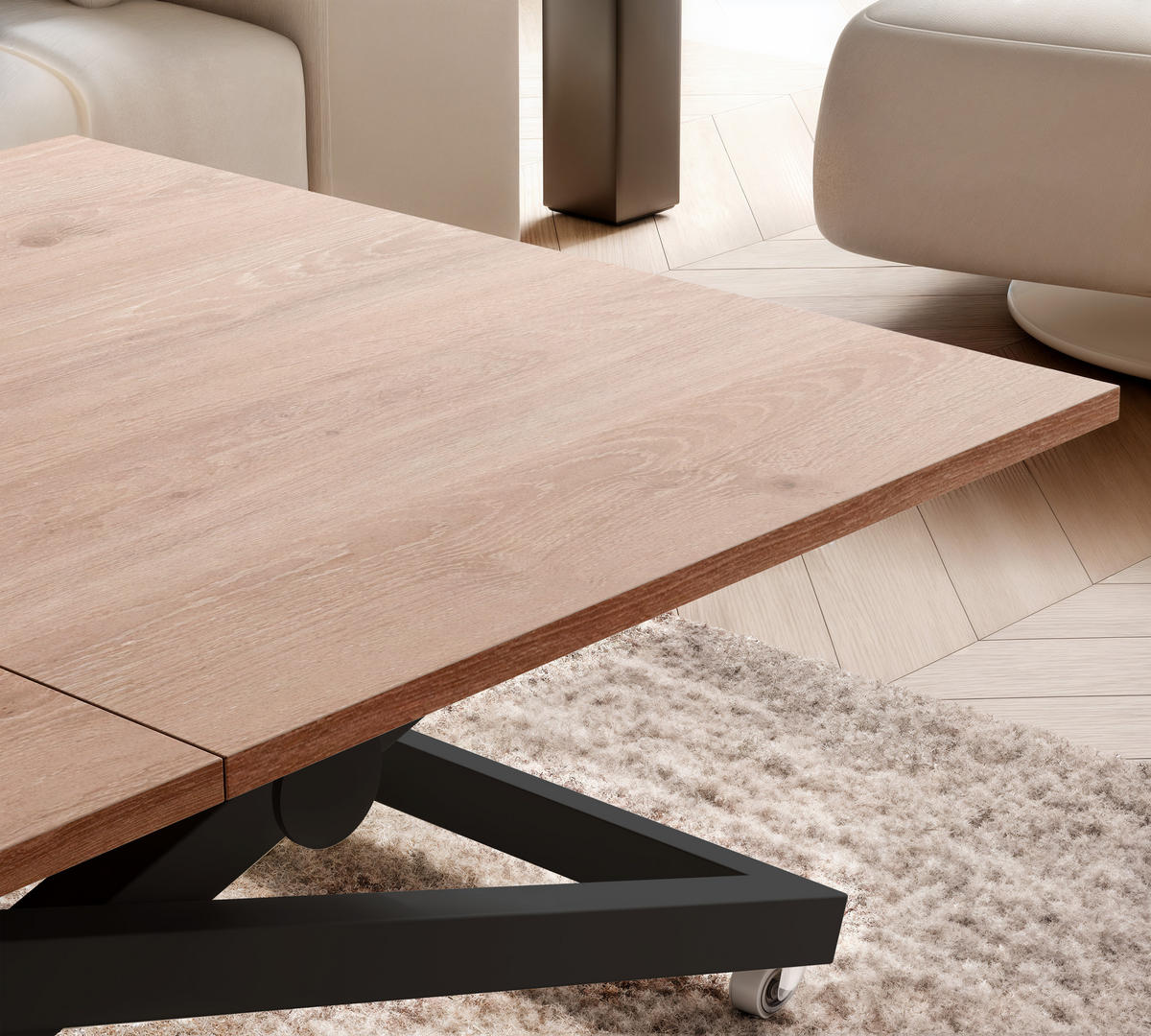 COUCHTISCH ARIA 120-160/80 cm, Höhenverstellbar, Schwarz / Trüffelbraun - Trüffeleichefarben/Schwarz, Holzwerkstoff/Metall (120/80/38cm) - Idohome
