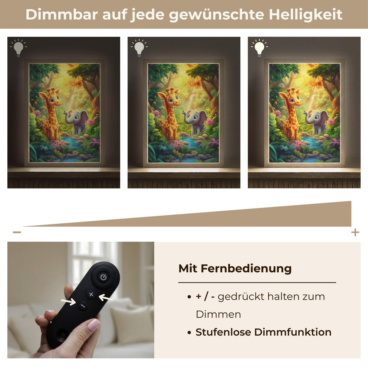 WANDLEUCHTE MIT AKKU Giraffe - Elefant - Blumen - Dschungel 30x40 cm - Grün, Holzwerkstoff (30/40/8cm) - OnlyWow