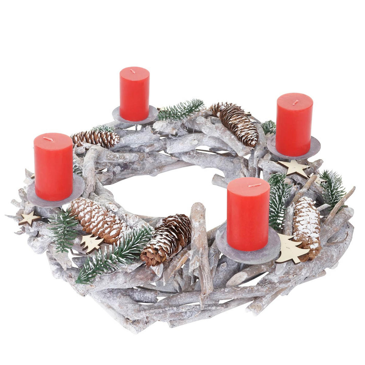 ADVENTSKRANZ XXL RUND HOLZ KERZEN ROT Weiß, Rot - Rot/Weiß, Holz (48/11cm) - MCW