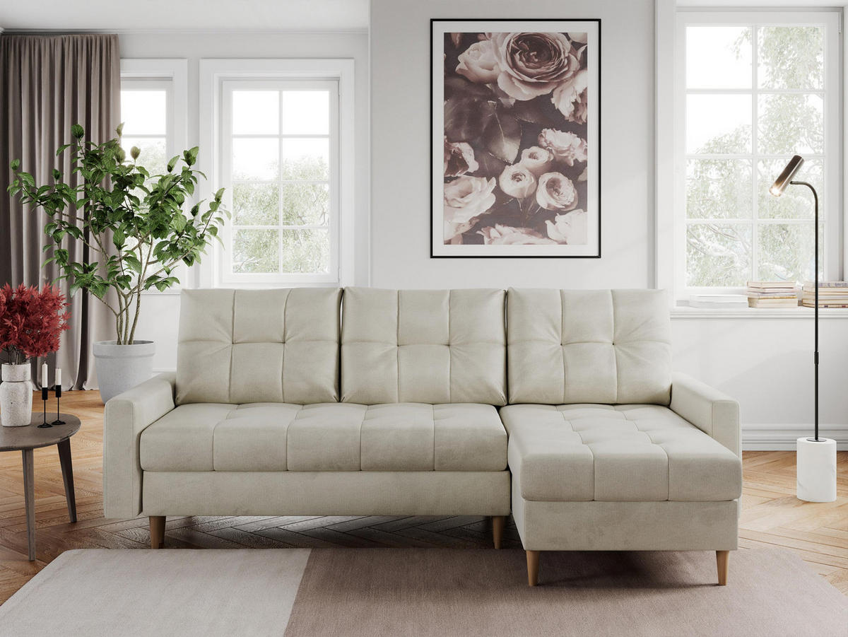 ECKSOFA Colin Velvet Beige - Beige/Braun, Holz/Textil (220/140cm) - MKS