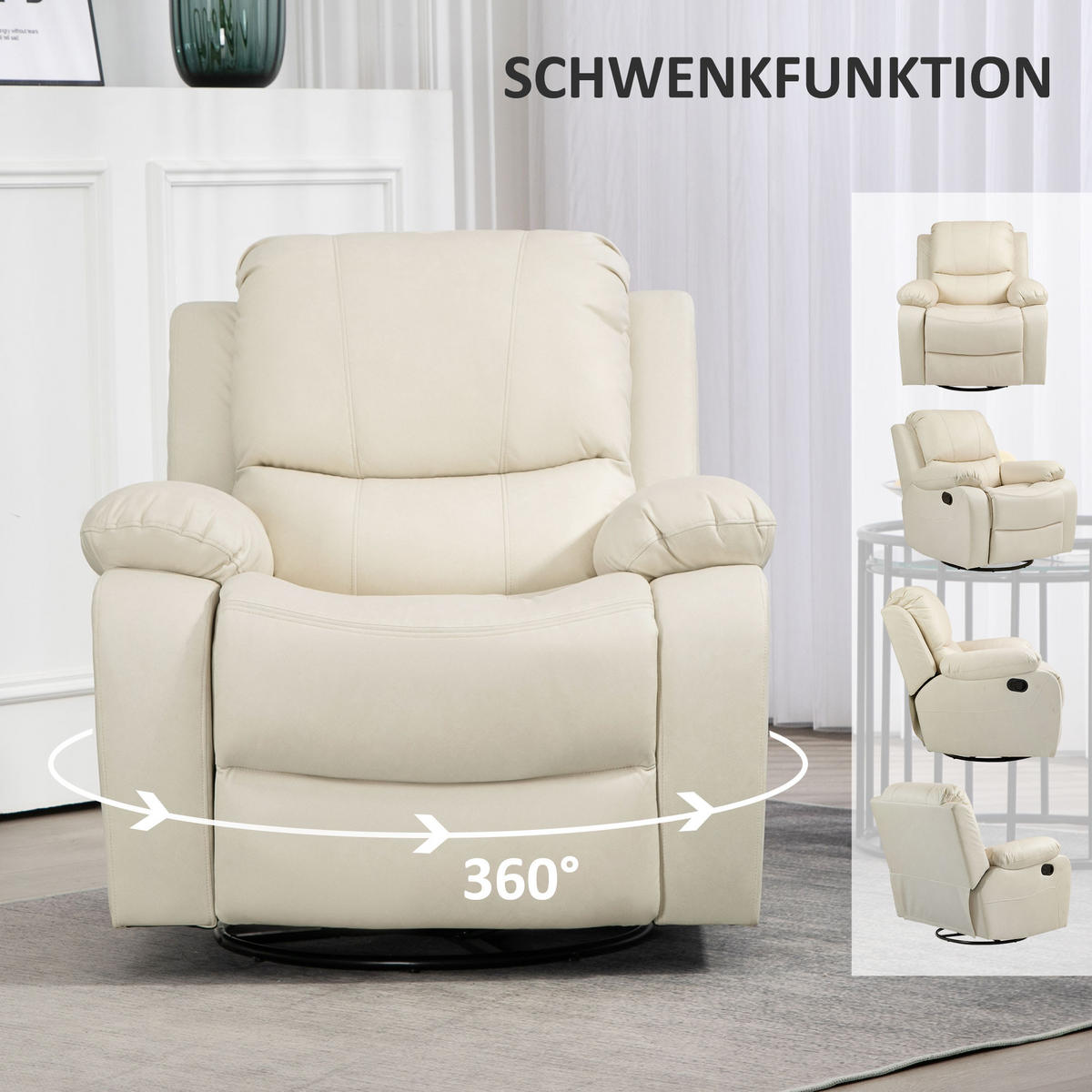 RELAXSESSEL, Schwarz/Cremeweiß, Polyester, Stahl - Weiß, Kunststoff (100/98/93cm) - HOMCOM